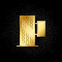 icône or de panneau d'affichage de construction. illustration vectorielle de fond de particules dorées. icône de vecteur d'or