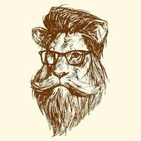 la tête d'un lion à lunettes, dessinée à l'encre. vecteur