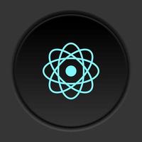 icône de bouton rond, atomes. bannière de bouton rond, interface de badge pour l'illustration de l'application sur fond sombre vecteur