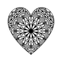 motif floral de mandala en forme de coeur pour livre de coloriage, coeur avec motif de mandala floral, doodle de mandala floral coeur dessiné à la main, page de coloriage de mandala coeur pour adulte vecteur