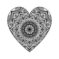 motif floral de mandala en forme de coeur pour livre de coloriage, coeur avec motif de mandala floral, doodle de mandala floral coeur dessiné à la main, page de coloriage de mandala coeur pour adulte vecteur