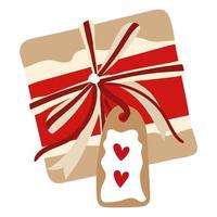 coffret cadeau fermé en forme de carré. une boîte artisanale avec des rubans pour un cadeau ou des chocolats. illustration conceptuelle pour la saint-valentin. clipart vectoriel pour cartes de voeux, cartes d'anniversaire.