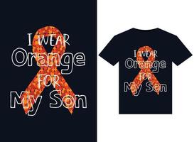 je porte des illustrations orange pour mon fils pour la conception de t-shirts prêts à imprimer vecteur
