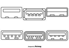 Vecteur série d'icônes de style de ligne de port USB