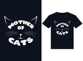 illustrations de la mère des chats pour la conception de t-shirts prêts à imprimer vecteur