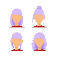 ensemble de différents avatars d'une femme aux cheveux violets vecteur