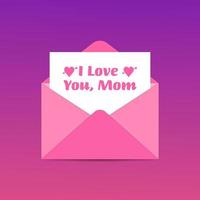 je t'aime maman message icône de la boîte de réception le jour de la saint valentin, icône e-mail et message d'amour vecteur