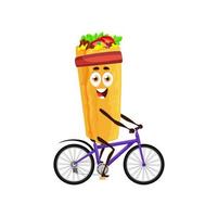 personnage de dessin animé shawarma à vélo, restauration rapide vecteur