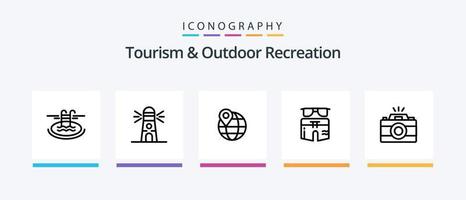 pack d'icônes de la ligne 5 de tourisme et de loisirs de plein air, y compris le sac. photo. la natation. photo. appareil photo. conception d'icônes créatives vecteur