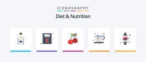 régime et nutrition plat 5 pack d'icônes comprenant. Regardez. cerise. diète. thé. conception d'icônes créatives vecteur