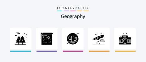 pack d'icônes de glyphe géographique 5 comprenant un télescope. jumelles. destination. cactus. la nature. conception d'icônes créatives vecteur