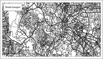 carte de la ville de kuala lumpur en malaisie en noir et blanc. vecteur