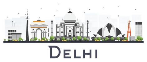 delhi inde toits de la ville avec des bâtiments de couleur isolés sur fond blanc. vecteur