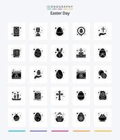 pack d'icônes noires unies créatives de pâques 25 glyphes telles que la main. carte. de bébé. emplacement. Pâques vecteur