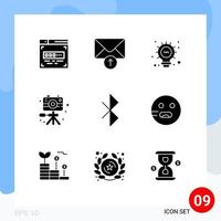interface mobile glyphe solide ensemble de 9 pictogrammes d'emot signal ampoule connexion passe-temps éléments de conception vectoriels modifiables vecteur