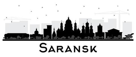 saransk russie silhouette d'horizon de la ville avec des bâtiments noirs isolés sur blanc. vecteur