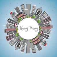 skyline de hong kong en chine avec des bâtiments gris, un ciel bleu et un espace de copie. vecteur