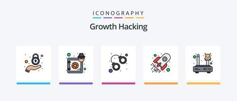 ligne de piratage rempli pack de 5 icônes, y compris le code. Sécurité. geôle. protection. stockage. conception d'icônes créatives vecteur