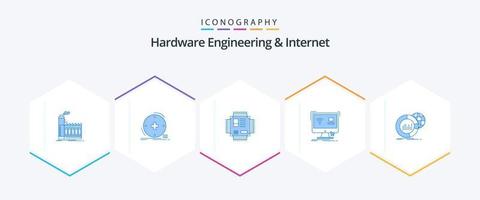 ingénierie matérielle et internet 25 pack d'icônes bleues comprenant un moniteur. contrôler. soins de santé. La technologie. puce électronique vecteur