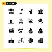 16 concept de glyphe solide pour les sites Web mobiles et applications arbre d'accueil doigts vert plusieurs éléments de conception vectoriels modifiables tactiles vecteur
