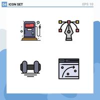 interface mobile filledline couleur plate ensemble de 4 pictogrammes d'éléments de conception vectoriels modifiables de page Web d'haltère de conception d'ascenseur de carburant vecteur
