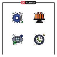 ensemble moderne de 4 pictogrammes de couleurs plates remplies d'engrenages seo gâteaux cuits au four vision éléments de conception vectoriels modifiables vecteur