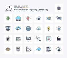 cloud computing réseau et pack d'icônes rempli de 25 lignes de ville intelligente, y compris le stockage. œil. l'Internet. vision. surveillance vecteur