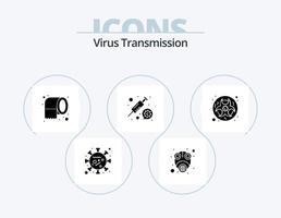 pack d'icônes de glyphe de transmission de virus 5 conception d'icônes. danger. vaccin. nettoyage. seringue. coronavirus vecteur