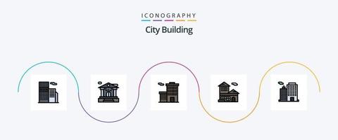 ligne de construction de la ville remplie de 5 icônes plates, y compris la ville. Entreprise. Entreprise. imeuble. imeuble vecteur