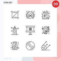groupe de 9 contours des signes et des symboles pour les éléments de conception vectoriels modifiables du paquet de carte spatiale atom baby vecteur