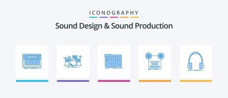 conception sonore et production sonore pack d'icônes bleues 5, y compris rétro. enregistrer. trousse. studio. mixer. conception d'icônes créatives vecteur