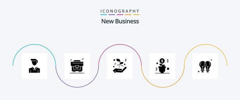 nouveau pack d'icônes de glyphe d'entreprise 5, y compris le pot. de l'argent . en croissance. feuille vecteur