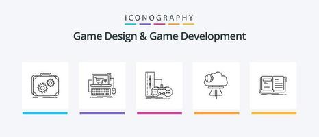 pack d'icônes de la ligne 5 de conception de jeux et de développement de jeux, y compris le joystick. Jeu. globe. guerre. nucléaire. conception d'icônes créatives vecteur