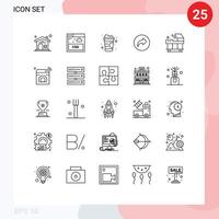 ensemble moderne de 25 lignes de pictogrammes d'éléments de conception vectoriels modifiables de l'interface utilisateur de l'hôpital de boisson gazeuse de service internet vecteur