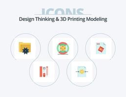 design thinking et d printing modeling flat icon pack 5 icon design. traitementd. imprimer. dossier. impression. film vecteur