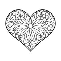 illustration linéaire de coeur de vecteur avec mandala. esquisser des ornements géométriques et floraux. coloriage saint valentin