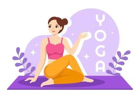 illustration des pratiques de yoga et de méditation avec des avantages pour la santé du corps pour la bannière web ou la page de destination dans des modèles dessinés à la main de dessin animé plat vecteur