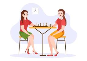 illustration de jeu d'échecs avec des personnes assises en face et jouant pour une bannière web ou une page de destination en illustration de modèles dessinés à la main vecteur