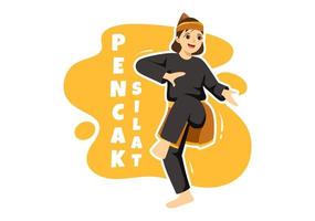 illustration de sport pencak silat avec des gens posent un artiste martial d'indonésie pour une bannière web ou une page de destination dans des modèles dessinés à la main de dessin animé plat vecteur