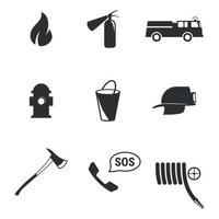 ensemble d'icônes isolées sur un thème pompier vecteur
