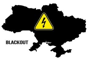 la panne de courant sur la carte de l'ukraine a un panneau d'avertissement avec un symbole de foudre et un texte - panne d'électricité. manque d'électricité dans le pays en raison de la destruction par des attaques à la roquette des réseaux électriques de l'ukraine