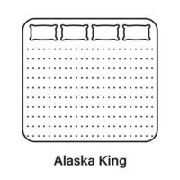 icône de la ligne king de l'alaska du matelas. pictogramme linéaire de dimension de lit. mesure de la longueur du lit pour la chambre à coucher dans l'icône de contour de l'hôtel ou de la maison. taille du matelas. trait modifiable. illustration vectorielle isolée. vecteur