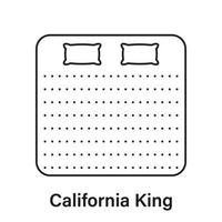 icône de ligne king matelas californie. pictogramme linéaire de dimension de lit. mesure de la longueur du lit pour la chambre à coucher dans l'icône de l'hôtel ou de la maison. taille du matelas. trait modifiable. illustration vectorielle isolée. vecteur