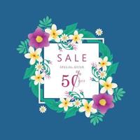 bannière de vente printemps été avec des fleurs sur fond bleu foncé. bannière parfaite pour les promotions, les magazines, la publicité, les sites Web. eps10 v1. vecteur