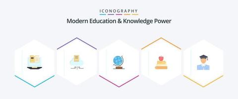 l'éducation moderne et la puissance des connaissances 25 pack d'icônes plates, y compris l'éducation. éducation. monde. nourriture. livre vecteur