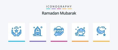 pack d'icônes bleu ramadan 5, y compris rapide. Date. prière. assiette. charité. conception d'icônes créatives vecteur