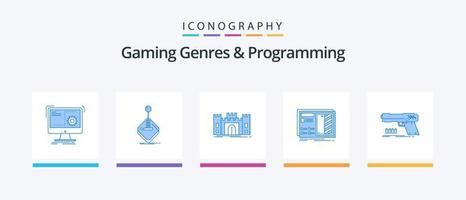 genres de jeux et programmation pack d'icônes bleu 5 comprenant le dessin. plan. manette. point de repère. fort. conception d'icônes créatives vecteur