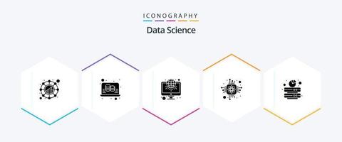 pack d'icônes de 25 glyphes de science des données, y compris la sauvegarde. processeur. la science. puce électronique. la toile vecteur