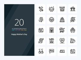 20 icône de contour de la fête des mères heureuse pour la présentation vecteur