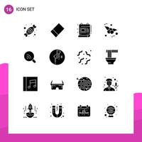 interface mobile glyphe solide ensemble de 16 pictogrammes d'échelle de signal d'oreille recherche wifi éléments de conception vectoriels modifiables vecteur